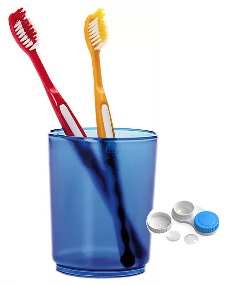 two toothbrushes in a blue cup 