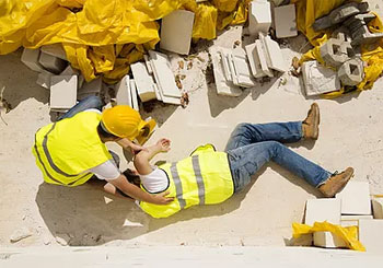 workers in yellow vests fell down 