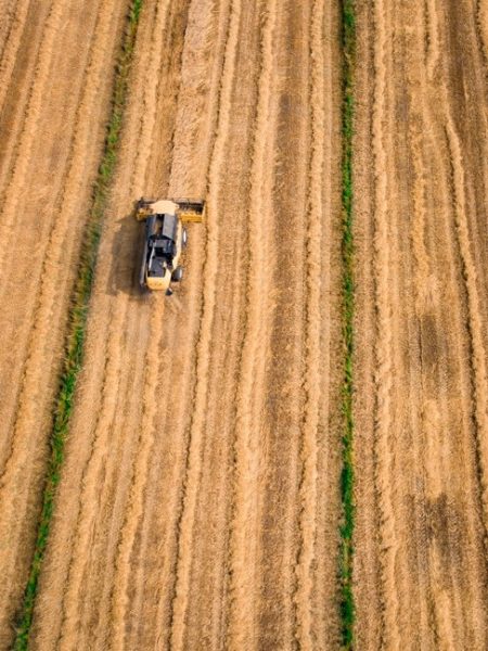 Aerial image of a farm with a tractor