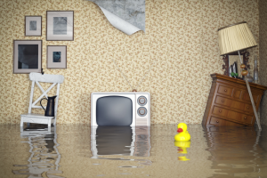 A living room that is Flooded